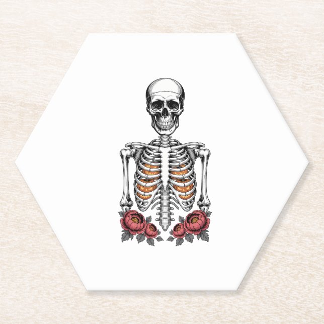 Funny Skeleton Pumpkin Fall Paper Coaster (Front)