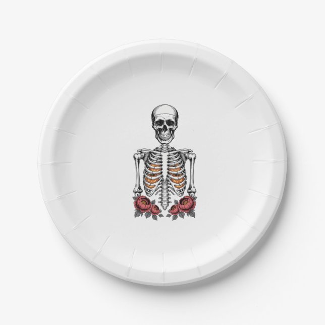 Funny Skeleton Pumpkin Fall Paper Plate (Front)