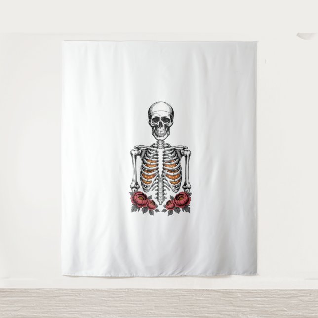 Funny Skeleton Pumpkin Fall Tapestry (Front)