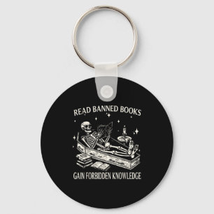 Funny Skeleton Read Banned Books Gain Forbidden Kn Key Ring