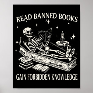 Funny Skeleton Read Banned Books Gain Forbidden Kn Poster