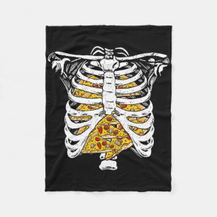 Funny Skeleton Rib Cage With Pizzas Happy Hallowee Fleece Blanket