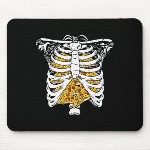 Funny Skeleton Rib Cage With Pizzas Happy Hallowee Mouse Pad