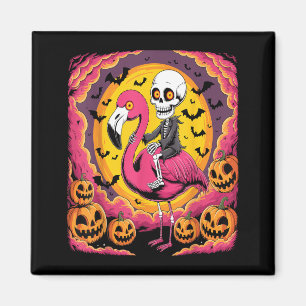 Funny Skeleton Riding Flamingo Halloween Spooky Magnet