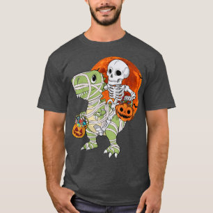 Funny Skeleton Riding Mummy Dinosaur T re Hallowee T-Shirt