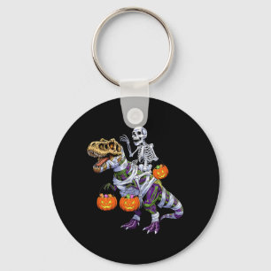 Funny Skeleton Riding Mummy Dinosaur T Rex Key Ring