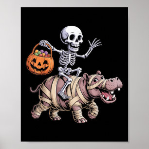 Funny Skeleton Riding Mummy Hip Lovers Halloween C Poster