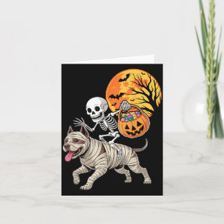 Funny Skeleton Riding Mummy Pitbull Dog Women Men Card