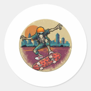 Funny Skeleton Skateboard vintage Skateboarding Classic Round Sticker