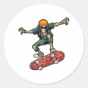 Funny Skeleton Skateboard vintage Skateboarding Classic Round Sticker