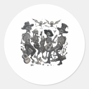 Funny Skeleton Skull Dancing Singing Rock Music Ba Classic Round Sticker