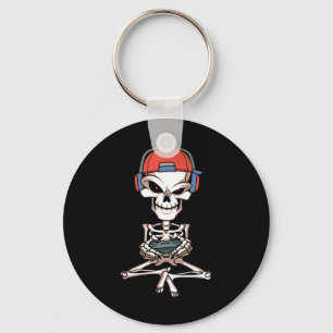 Funny Skeleton Skull Video Gamer Halloween Outfit Key Ring