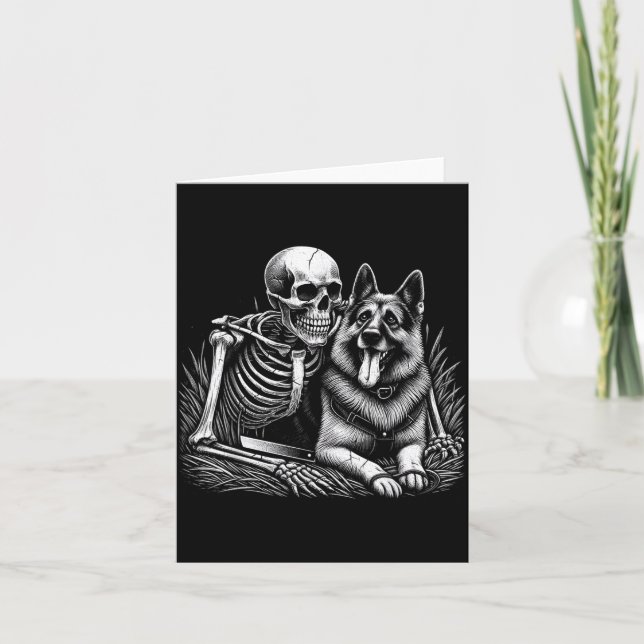 Funny Skeleton Skull With German Shepherd Dog Card (Front)