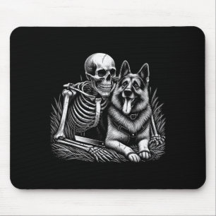 Funny Skeleton Skull With German Shepherd Dog Mouse Pad