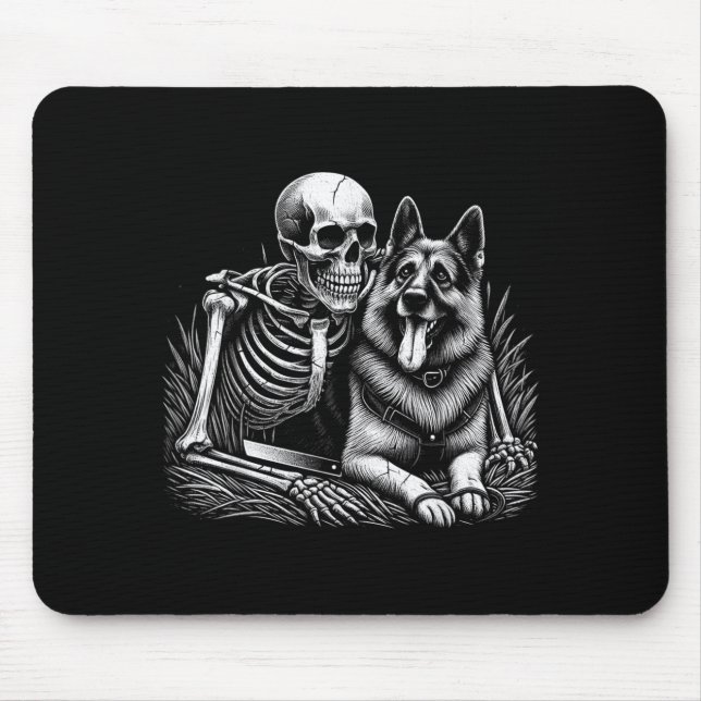Funny Skeleton Skull With German Shepherd Dog Mouse Pad (Front)