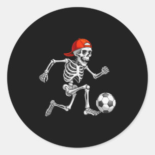 Funny Skeleton Soccer Men Boys Kids Halloween Cost Classic Round Sticker