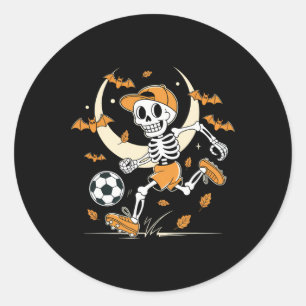 Funny Skeleton Soccer Men Boys Kids Halloween Cost Classic Round Sticker