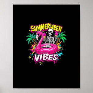 Funny Skeleton Summerween Vibes Flamingo Pool IceC Poster