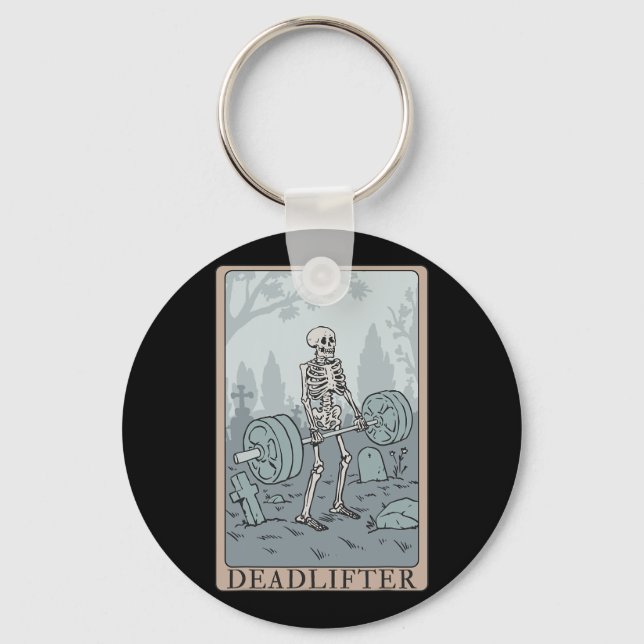 Funny Skeleton Tarot Card Deadlifter Bodybuilding  Key Ring (Front)