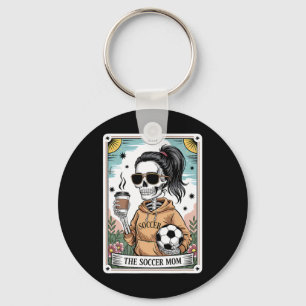 Funny Skeleton Tarot Card Halloween Soccer Mom Mot Key Ring