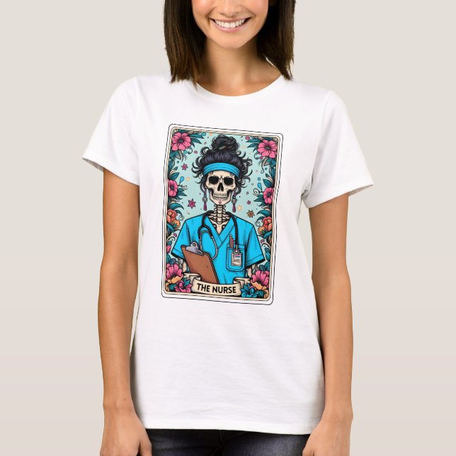 Funny Skeleton The Nurse Tarot T-Shirt (Front)
