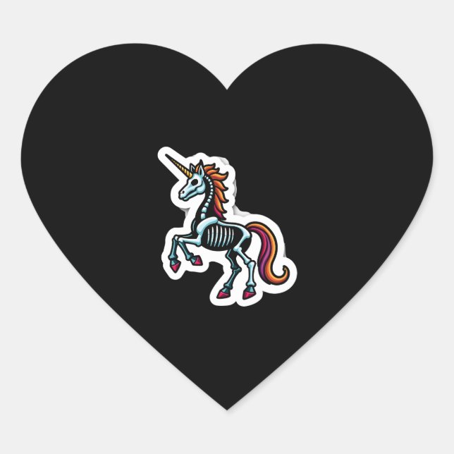 Funny Skeleton Unicorn Lovers Spooky Halloween Cos Heart Sticker (Front)