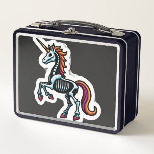 Funny Skeleton Unicorn Lovers Spooky Halloween Cos Metal Lunch Box