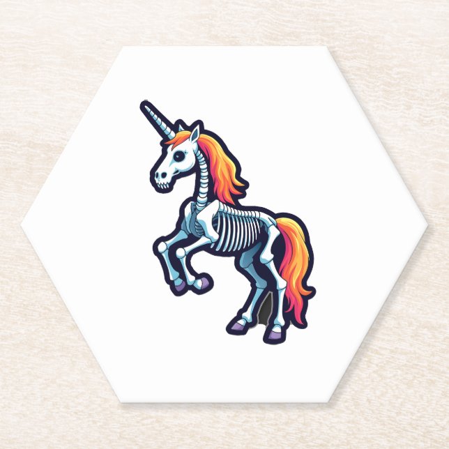 Funny Skeleton Unicorn Lovers Spooky Halloween Cos Paper Coaster (Front)