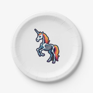 Funny Skeleton Unicorn Lovers Spooky Halloween Cos Paper Plate