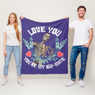 Funny Skeleton Valentine Rib Mate Goth Humour Fleece Blanket