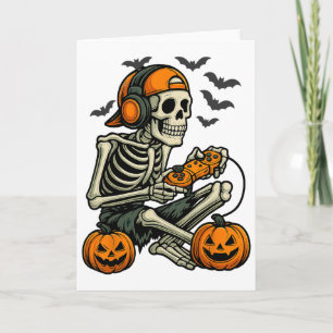 Funny Skeleton Video Game Halloween Gaming Gamer B Card