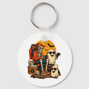 Funny Skeleton Video Game Halloween Gaming Gamer B Key Ring