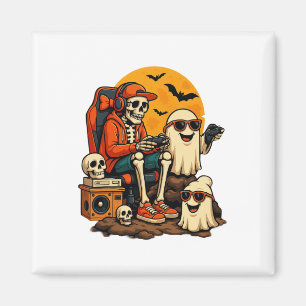 Funny Skeleton Video Game Halloween Gaming Gamer B Magnet