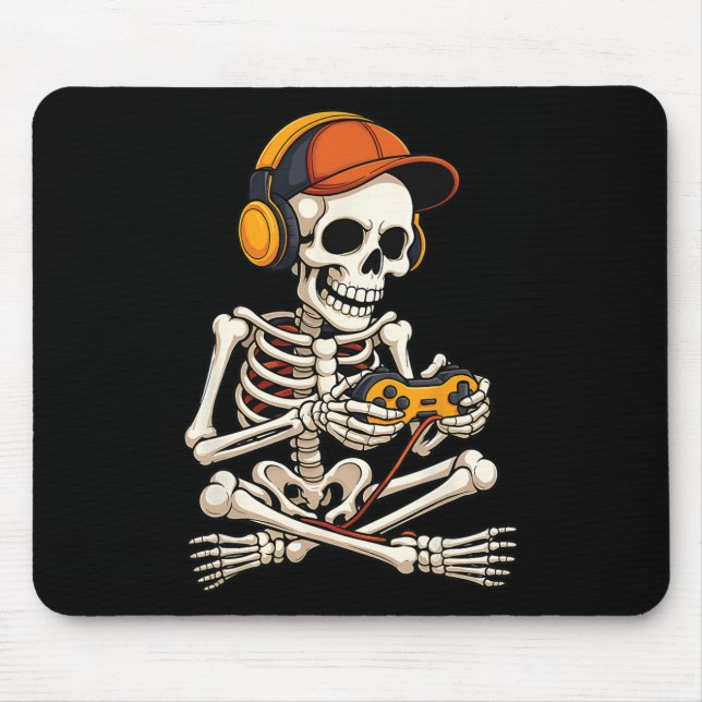 Funny Skeleton Video Game Halloween Gaming Gamer B Mouse Pad (Front)