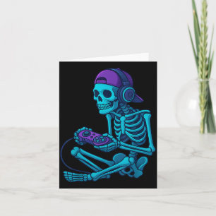 Funny Skeleton Video Game Halloween Gaming Gamer Card