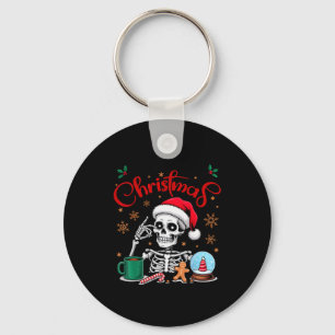 Funny Skeleton Waiting For Christmas Kids Men Wome Key Ring