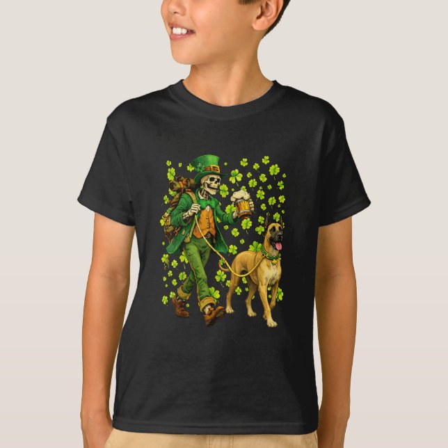 Funny Skeleton Walking Great Dane Gothic Dog Lover T-Shirt (Front)