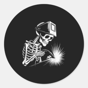 Funny Skeleton Welding Lovers Spooky Halloween Wel Classic Round Sticker