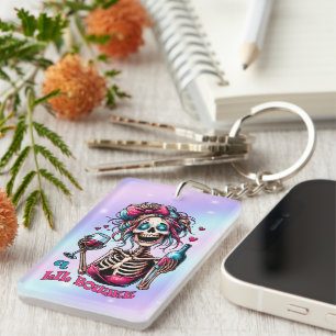 Funny skeleton word art  key ring