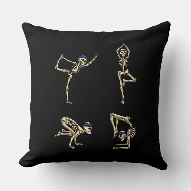 Funny Skeleton Yoga Workout Poses Halloween Cushion (Front)