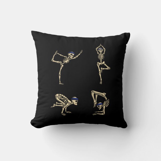 Funny Skeleton Yoga Workout Poses Halloween Cushion (Front)