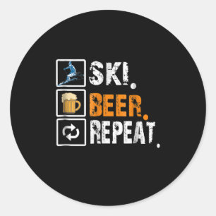 Funny Ski Beer Repeat Skiing & Skiers Classic Round Sticker