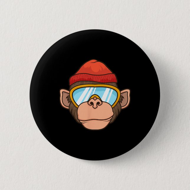 Funny Ski Monkey Goggles Gorilla Skiing Mountain G 6 Cm Round Badge (Front)