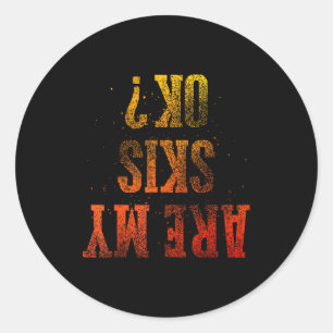Funny ski themed for men women mountain skiing classic round sticker
