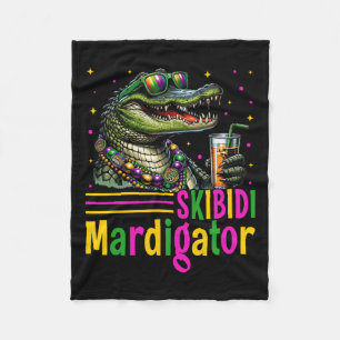 Funny Skibidi Mardigator Alligator Mardi Gras Appa Fleece Blanket