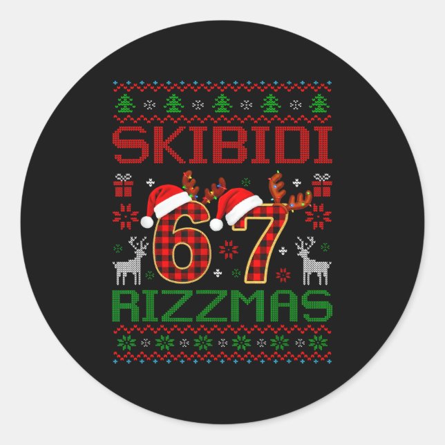 Funny Skibidi Rizzmas Meme Ugly Christmas Vibes Xm Classic Round Sticker (Front)
