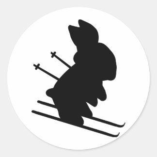 funny skier bunny icon classic round sticker