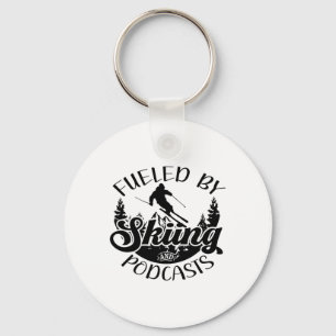 Funny Skier Joke Fueled By Skiing And Podcasts Pun Key Ring