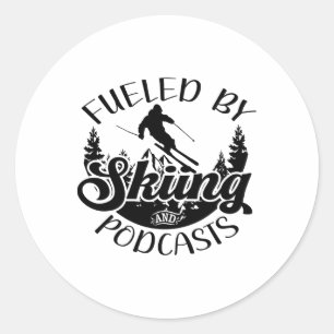Funny Skier Joke Fuelled By Skiing And Podcasts Pu Classic Round Sticker