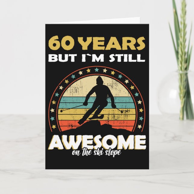 Funny Skiing Awesome 60 Years Old Birthday  Card (Front)